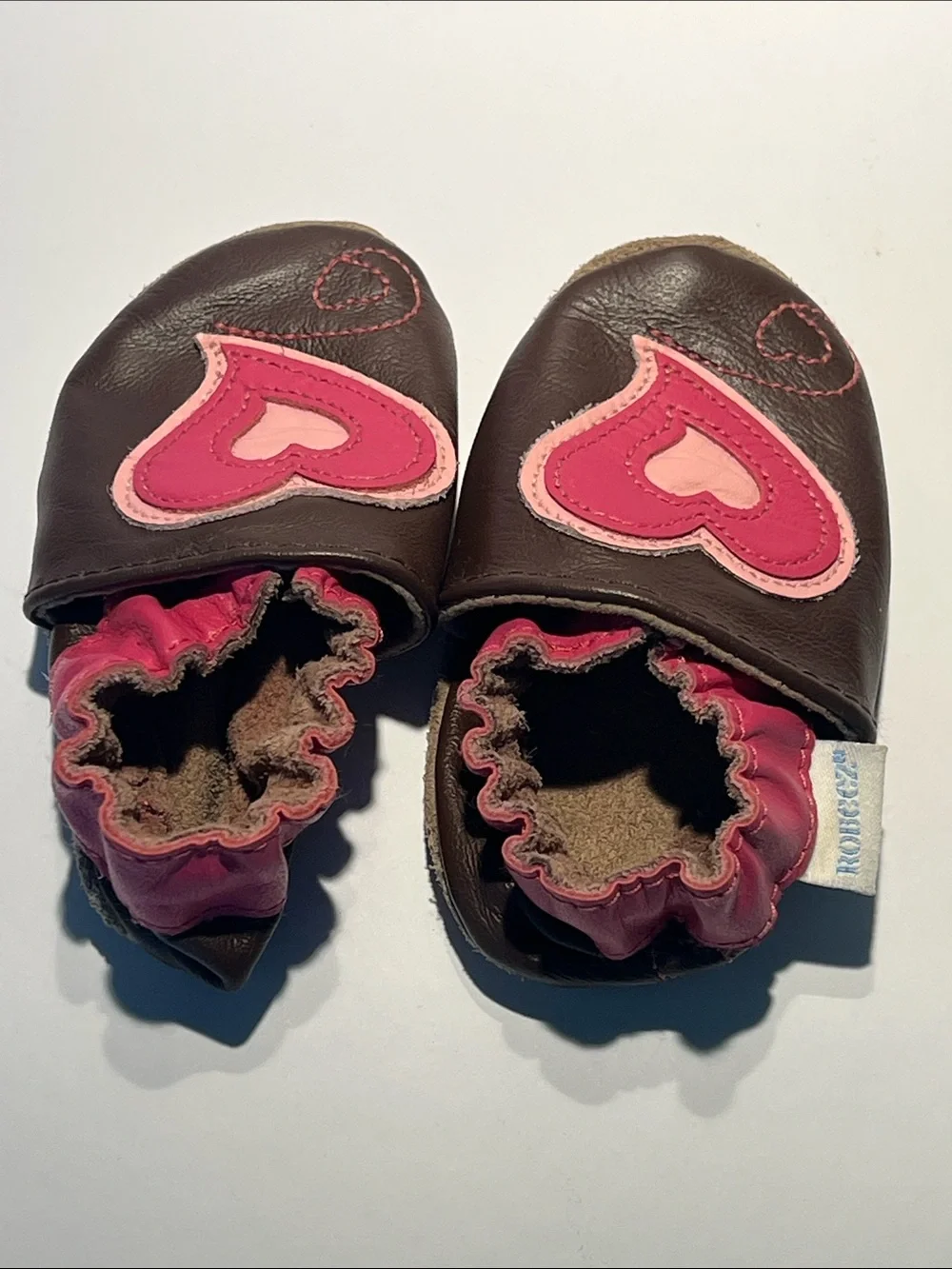 Robeez Dark Brown and Pink Heart Baby Soft-Soled Shoes